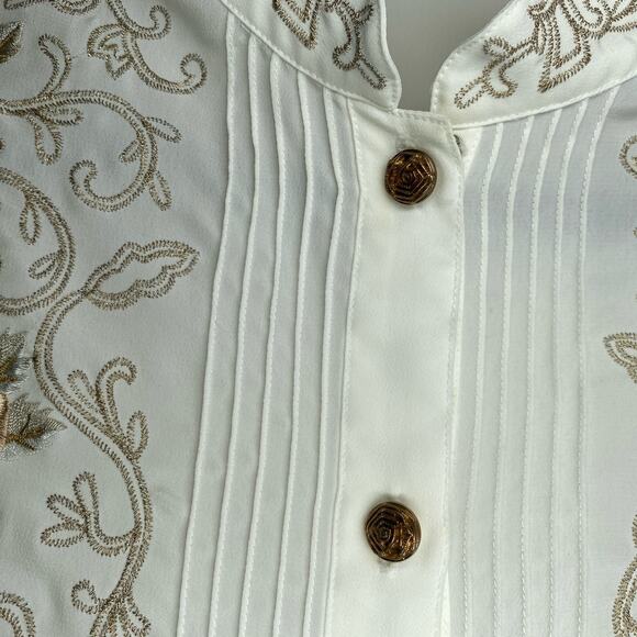 Vintage Victorian Cottagecore boho romantic Embroidered White Rosebud blouse 14 - Picture 11 of 11